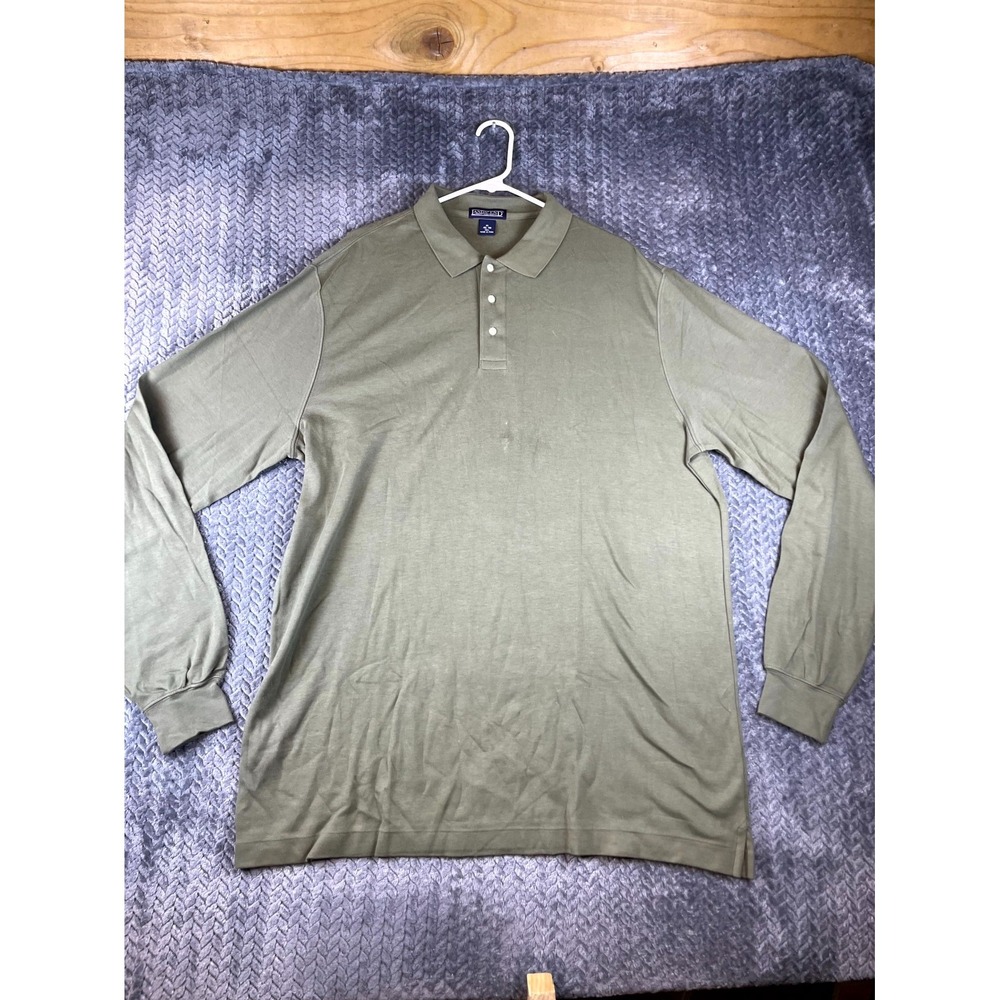 Lands End Polo Shirt Mens XLT Forest Moss Green Cotton Long Sleeve Performance
